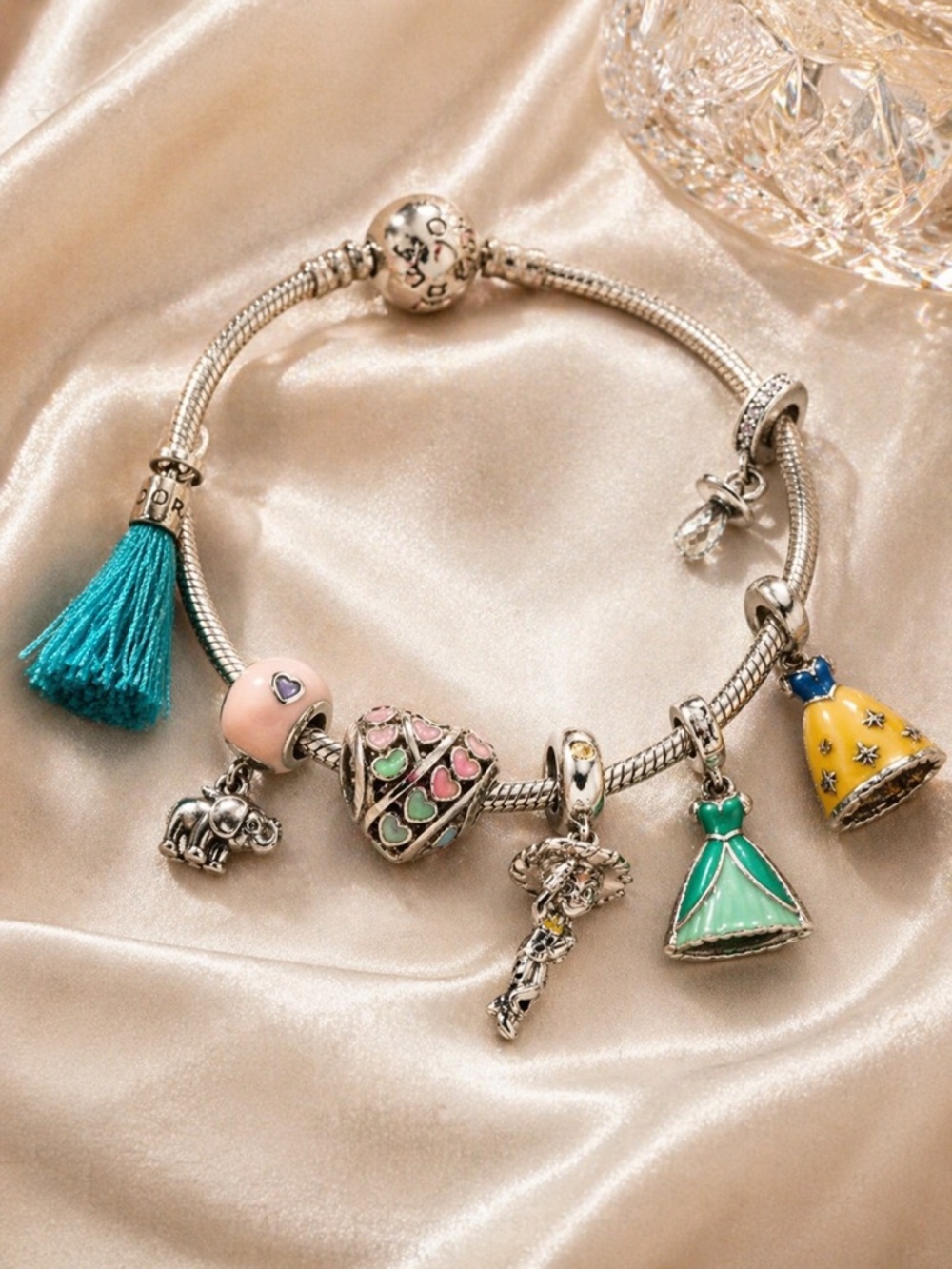Pandora Turquoise Fabric Tassel Dangle Charm 797212CTQ Sterling Silver - Picture 3 of 3